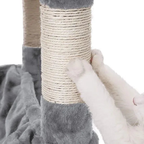 Stevige krabpaal met kattenbak, met sisal omwikkelde krabpunten, mand en grot, klimboom voor katten 164 cm hoog, lichtgrijs PCT99W