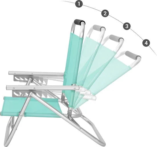 Strandstoel - Draagbare klapstoel - 4-traps verstelbare rugleuning - Met armleuningen - Ademend - Comfortabele buitenstoel - Turquoise