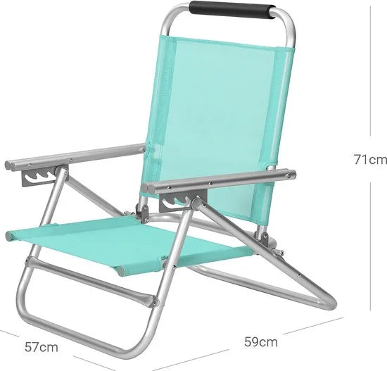 Strandstoel - Draagbare klapstoel - 4-traps verstelbare rugleuning - Met armleuningen - Ademend - Comfortabele buitenstoel - Turquoise