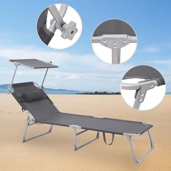 Strandstoel/ Strandbed met Zonnescherm - Grijs