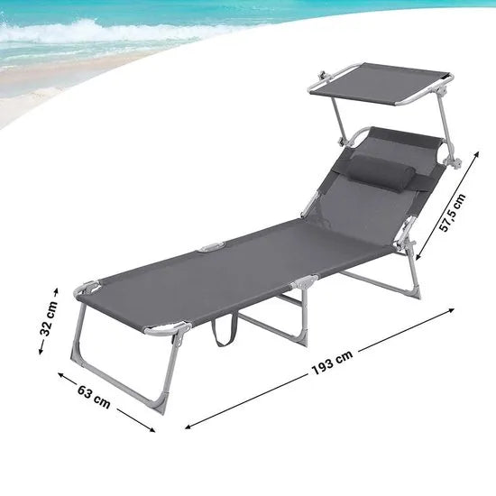 Strandstoel/ Strandbed met Zonnescherm - Grijs