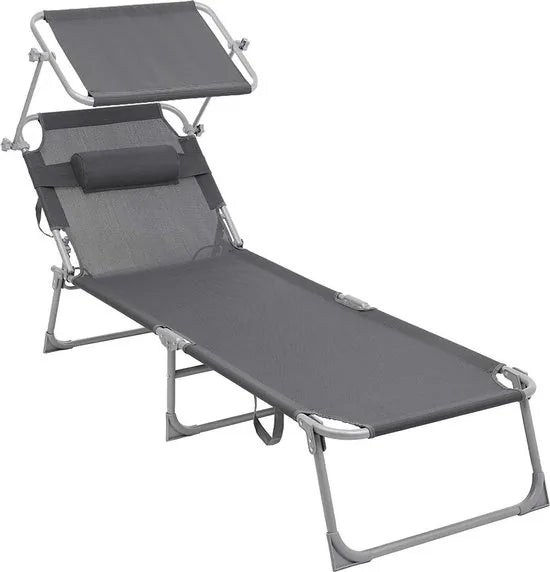 Strandstoel/ Strandbed met Zonnescherm - Grijs