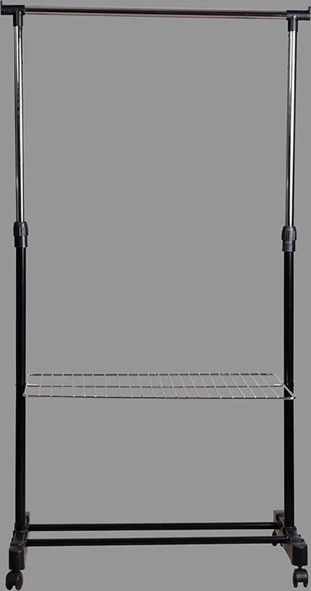 Sumpas -Kledingrek op wieltjes - Telescopisch kledingrek met plank - Zwart - 43*80*156