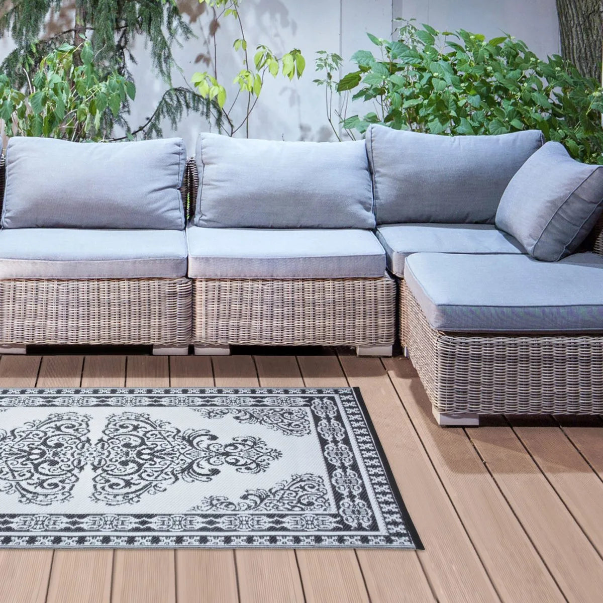 Tapijt - Tuintapijt - Perzisch - zwart/wit - 186x120cm