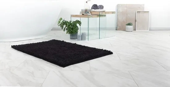 Tapijtenloods Fluffy Badmat Antislip - Zwart - 50x90 CM - Douchemat Hoogpolig - Soft Touch