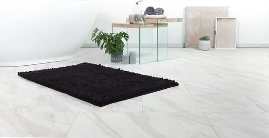 Tapijtenloods Fluffy Badmat Antislip - Zwart - 55 CM ROND - Douchemat Hoogpolig - Soft Touch