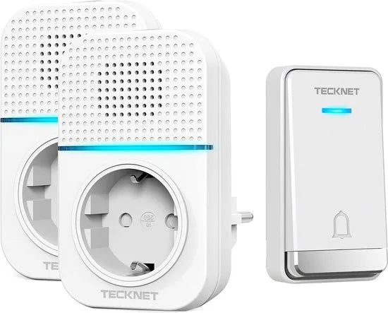 Tecknet deurbel - Deurbelset - Twee ontvangers  - Draadloos - Duurzame zender zonder batterijen - Wit