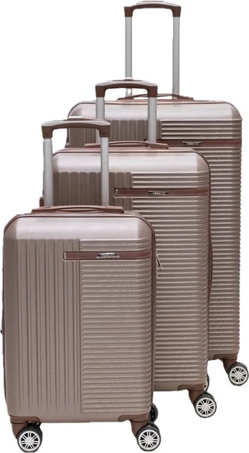 Tobeyz - Kofferset - 3-delig - Bruin- Handbagage - Verrijdbaar op 4 Wielen - Stevig ABS - 2 Kofferhoes Cadeau - Trolley