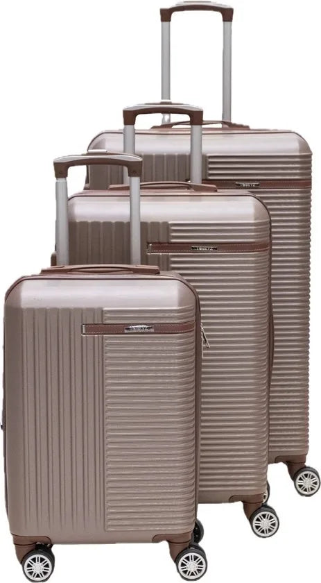 Tobeyz - Kofferset - 3-delig - Bruin- Handbagage - Verrijdbaar op 4 Wielen - Stevig ABS - 2 Kofferhoes Cadeau - Trolley