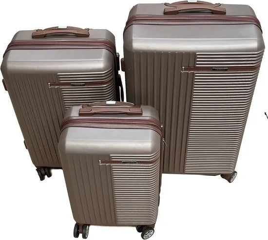 Tobeyz - Kofferset - 3-delig - Bruin- Handbagage - Verrijdbaar op 4 Wielen - Stevig ABS - 2 Kofferhoes Cadeau - Trolley