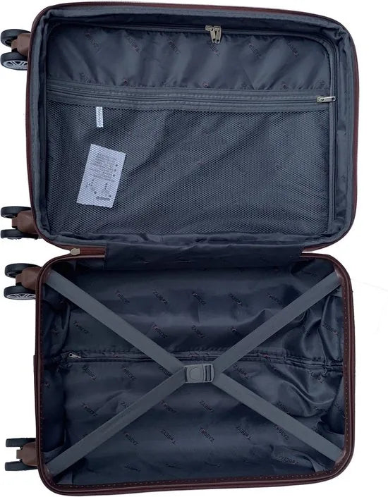 Tobeyz - Kofferset - 3-delig - Bruin- Handbagage - Verrijdbaar op 4 Wielen - Stevig ABS - 2 Kofferhoes Cadeau - Trolley
