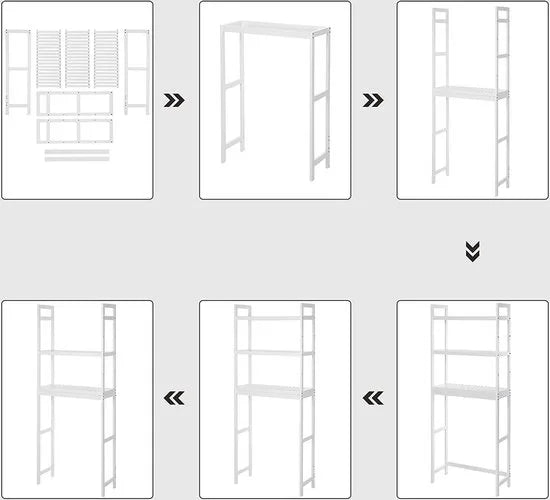 Toiletrek, badkamerrek, badkamerrek met 3 verdiepingen, van bamboe, verstelbaar, multifunctioneel, statische belastbaarheid 15 kg per niveau, eenvoudige montage, wit BTS01WT
