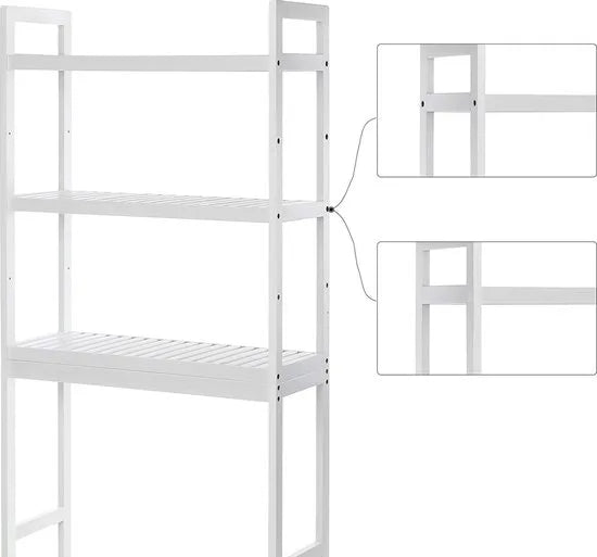 Toiletrek, badkamerrek, badkamerrek met 3 verdiepingen, van bamboe, verstelbaar, multifunctioneel, statische belastbaarheid 15 kg per niveau, eenvoudige montage, wit BTS01WT