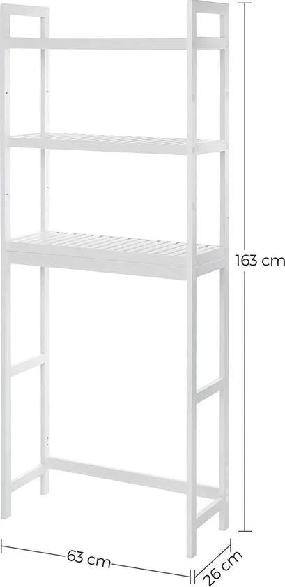 Toiletrek, badkamerrek, badkamerrek met 3 verdiepingen, van bamboe, verstelbaar, multifunctioneel, statische belastbaarheid 15 kg per niveau, eenvoudige montage, wit BTS01WT