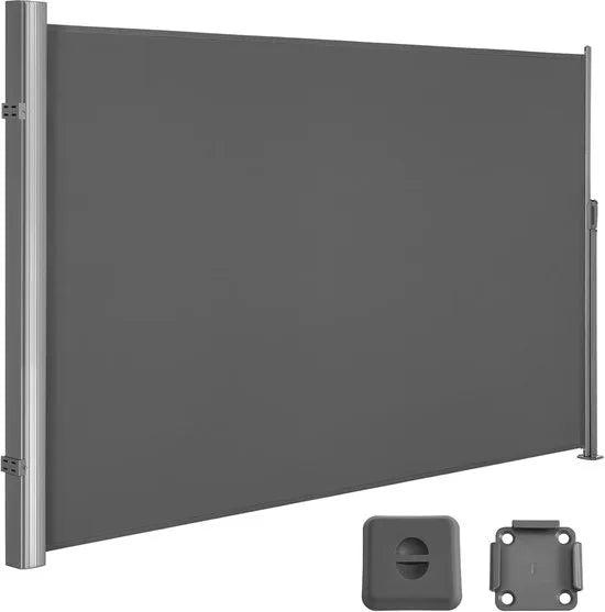 Uitschuifbare aluminium zijluifel 180 x 400 cm - Inkijkbescherming en zonwering - Antraciet - GSA184G windscherm oprolbaar