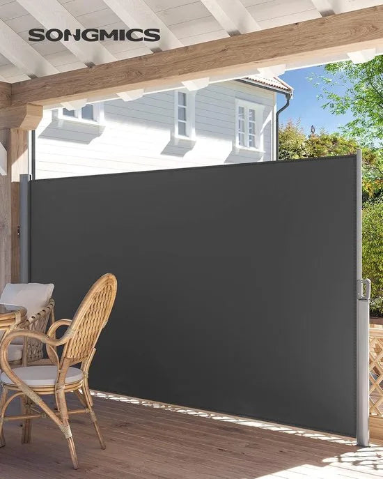 Uitschuifbare aluminium zijluifel 180 x 400 cm - Inkijkbescherming en zonwering - Antraciet - GSA184G windscherm oprolbaar