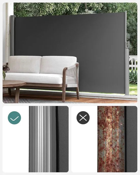 Uitschuifbare aluminium zijluifel 180 x 400 cm - Inkijkbescherming en zonwering - Antraciet - GSA184G windscherm oprolbaar