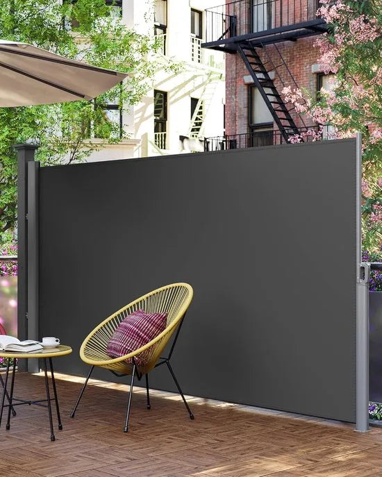 Uitschuifbare aluminium zijluifel 180 x 400 cm - Inkijkbescherming en zonwering - Antraciet - GSA184G windscherm oprolbaar