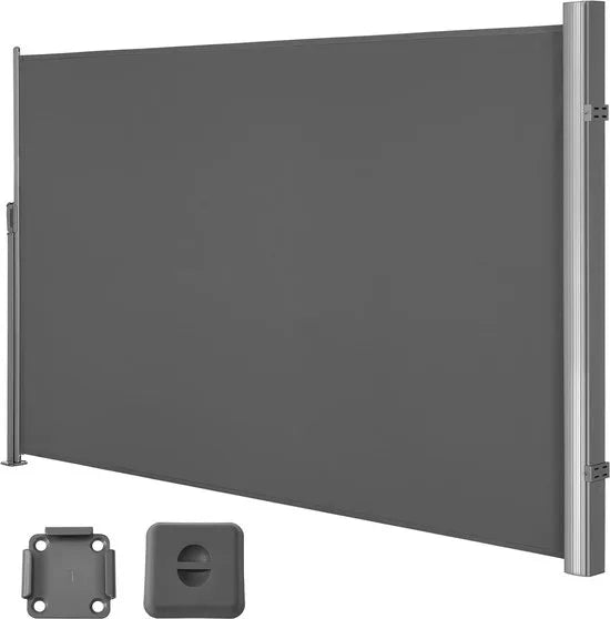 Uitschuifbare aluminium zijluifel 180 x 400 cm - Inkijkbescherming en zonwering - Antraciet - GSA184G windscherm oprolbaar
