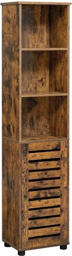 VASAGLE Badkamermeubel – Hoge Kast met 3 Open Vakken en 2 Verstelbare Planken – Opbergkast voor Badkamer, Hal, Keuken of Woonkamer – Vintage Bruin – BBK160X01
