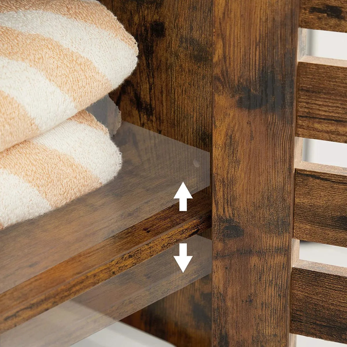 VASAGLE Badkamermeubel – Hoge Kast met 3 Open Vakken en 2 Verstelbare Planken – Opbergkast voor Badkamer, Hal, Keuken of Woonkamer – Vintage Bruin – BBK160X01
