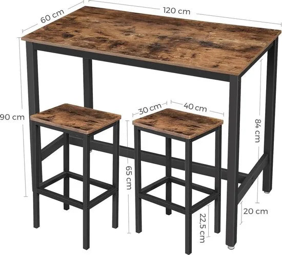 Vasagle Bartafel Set - 120x60x90 - Donkerbruin