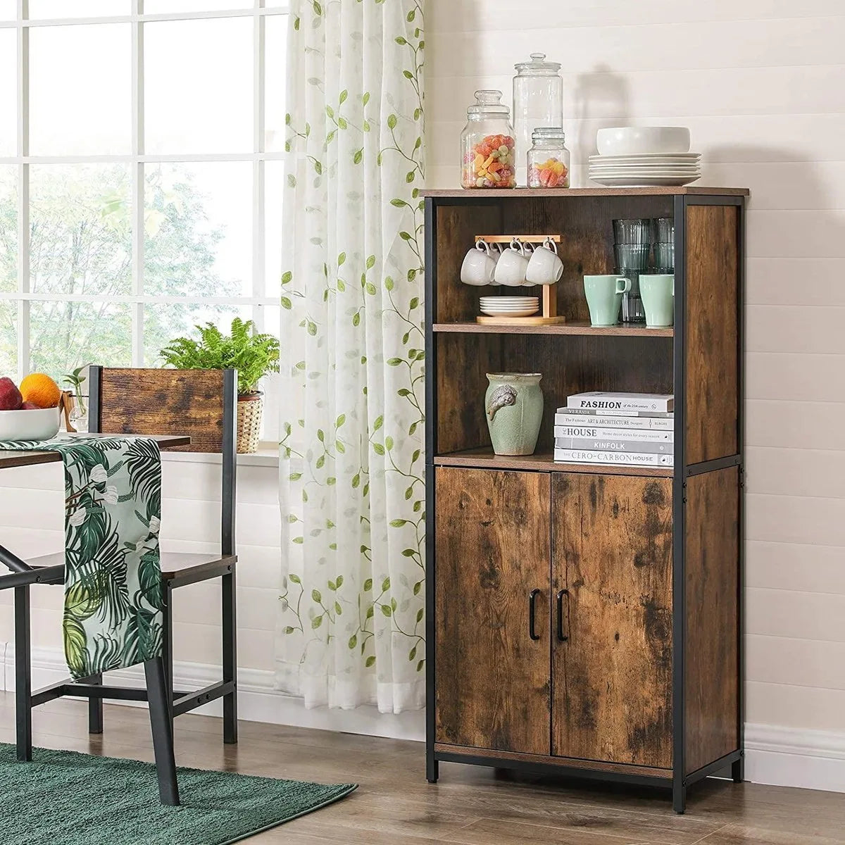 VASAGLE Boekenkast, Boekenkast, Kantoorplank, Keukenkast met 2 open vakken, Plankniveau verstelbaar in kast, multifunctioneel, Industrieel design, vintage bruin-zwart LSC66BX
