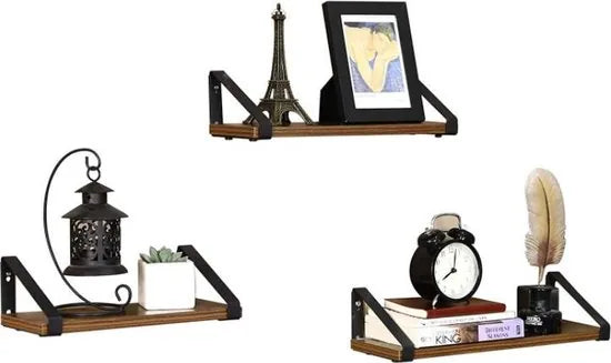 Vasagle wandplank in industrieel ontwerp zwevende plank set van 3