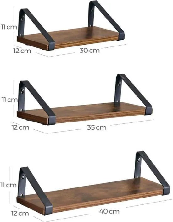 Vasagle wandplank in industrieel ontwerp zwevende plank set van 3