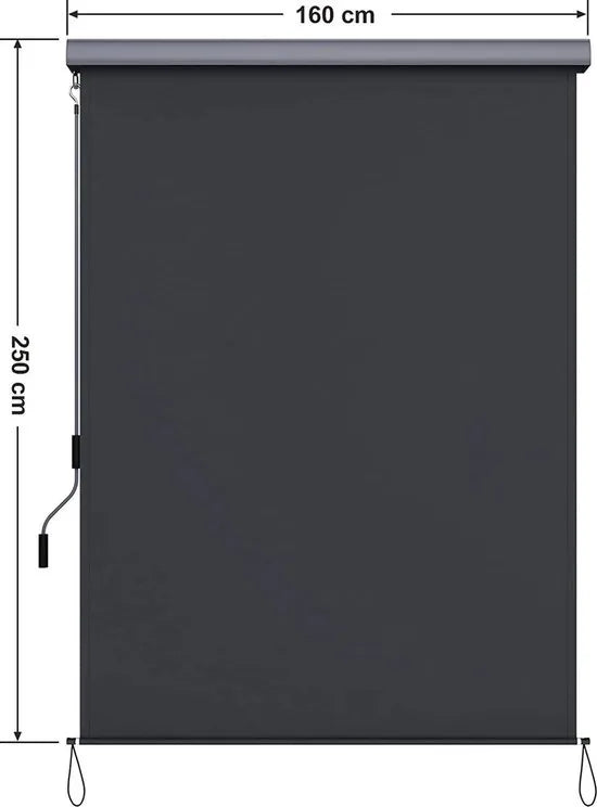 verticale luifel 1,6 x 2,5 m voor balkon, terras, met grijze luifelcassette, verticale luifel voor buiten, voor wind-, zonwering en privacybescherming, waterdicht, antraciet GSA165GY