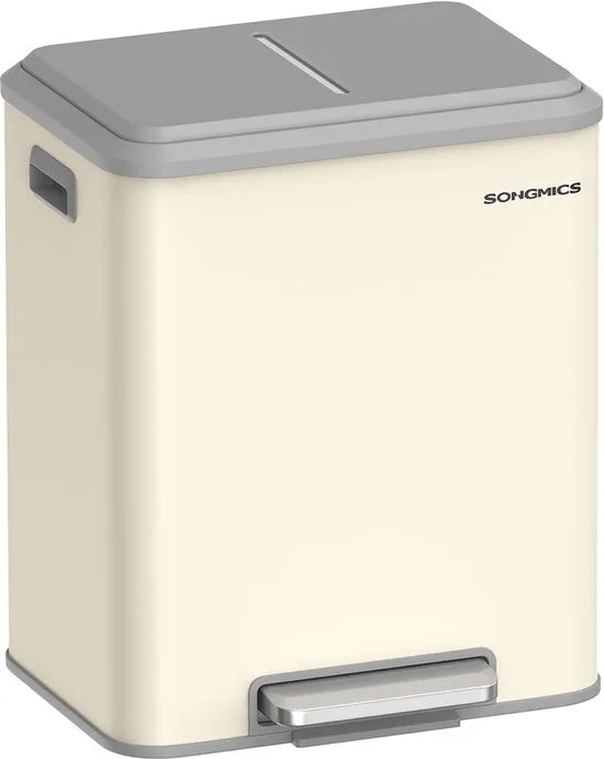 Vuilnisemmer voor keuken - Afvalscheidingssysteem 2 x 15 L - 2 vakken voor recycling en restafval - Afvalemmer met binnenemmer - Staal - Softclose deksel - Breed robuust pedaal - Zandbeige