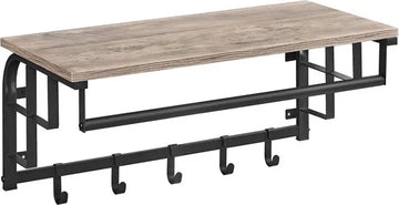 Wandkapstok Kapstok Hoedenplank - 66cm x 30cm x 27cm - Vintage Bruin - Industrieel design metaal - zwart poedercoat - Woonkamer meubel - Hout Hoedeplank - Gadgetpanda