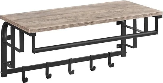 Wandkapstok Kapstok Hoedenplank - 66cm x 30cm x 27cm - Vintage Bruin - Industrieel design metaal - zwart poedercoat - Woonkamer meubel - Hout Hoedeplank - Gadgetpanda