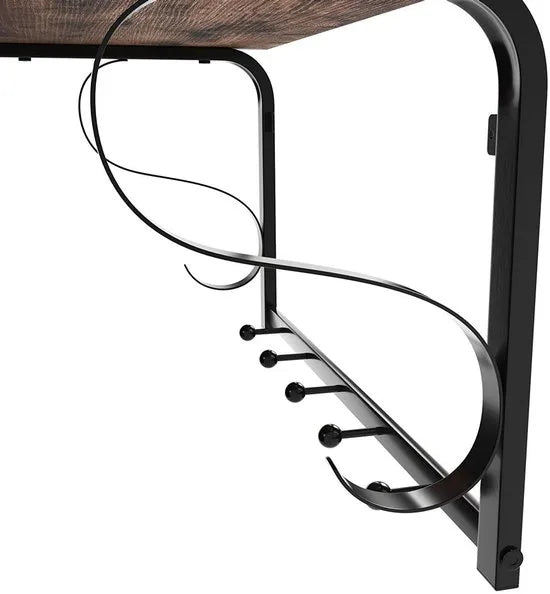 wandkapstok wandplank met 5 haken en plank, in industrieel design, hakenrail met ophangstang, voor hal, slaapkamer, badkamer en woonkamer, vintage, zwart LCR11BX