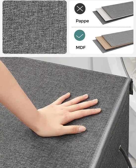 Wasmand 142L, Faux linnen wasverzamelaar, Wassorteerder, Waskist met 2 compartimenten, magnetisch deksel en handvaten, opvouwbaar, Waszak verwijderbaar, donkergrijs LCB002G02