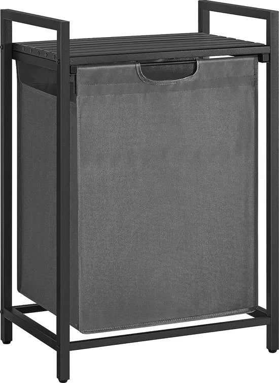 Wasmand, Wasemmer met plank, Wasbox, Waszak van Oxford stof uitschuifbaar, afneembaar, Metalen frame, 65 l, 50 x 33 x 72 cm, zwartgrijs BLH101G01