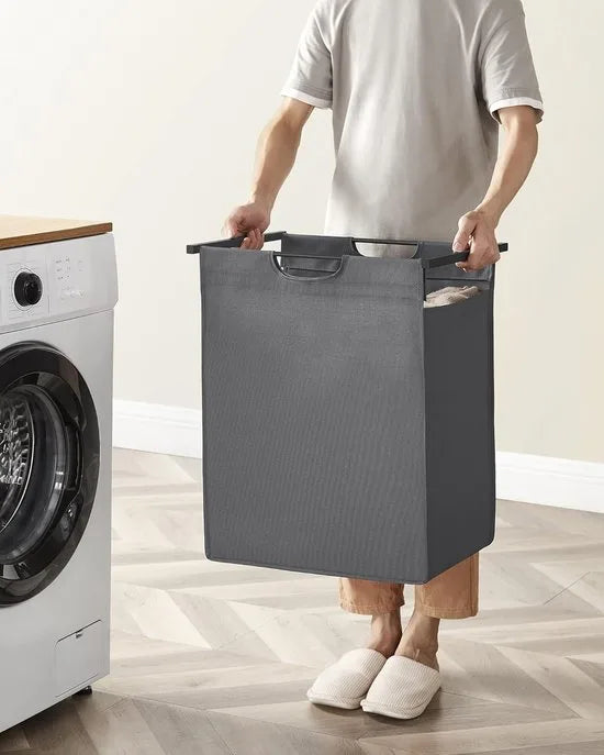 Wasmand, Wasemmer met plank, Wasbox, Waszak van Oxford stof uitschuifbaar, afneembaar, Metalen frame, 65 l, 50 x 33 x 72 cm, zwartgrijs BLH101G01