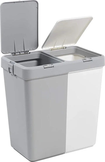 Wasmand - Wassorteerder - Wasmand opvouwbaar - Wasbox - Wasmand met touch deksel - Sumpas Wasmand - 2 vakken -80 Liter - 100% gerecycled plastic - Grijs/Wit