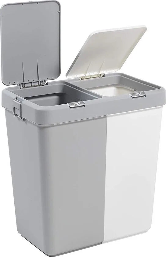 Wasmand - Wassorteerder - Wasmand opvouwbaar - Wasbox - Wasmand met touch deksel - Sumpas Wasmand - 2 vakken -80 Liter - 100% gerecycled plastic - Grijs/Wit