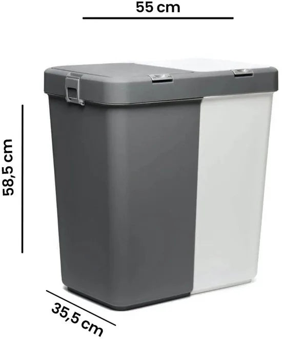 Wasmand - Wassorteerder - Wasmand opvouwbaar - Wasbox - Wasmand met touch deksel - Sumpas Wasmand - 2 vakken -80 Liter - 100% gerecycled plastic - Antrasit/Wit