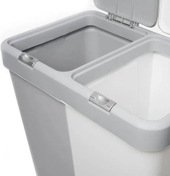 Wasmand - Wassorteerder - Wasmand opvouwbaar - Wasbox - Wasmand met touch deksel - Sumpas Wasmand - 2 vakken -80 Liter - 100% gerecycled plastic - Grijs/Wit