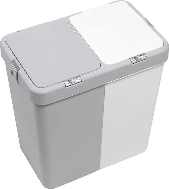 Wasmand - Wassorteerder - Wasmand opvouwbaar - Wasbox - Wasmand met touch deksel - Sumpas Wasmand - 2 vakken -80 Liter - 100% gerecycled plastic - Grijs/Wit
