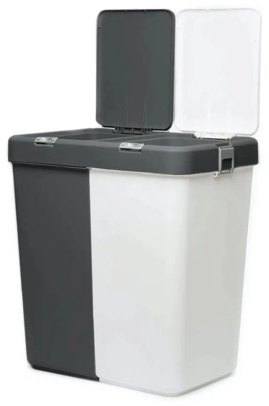Wasmand - Wassorteerder - Wasmand opvouwbaar - Wasbox - Wasmand met touch deksel - Sumpas Wasmand - 2 vakken -80 Liter - 100% gerecycled plastic - Antrasit/Wit