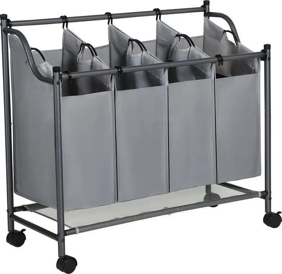 Wassorteerder 4 Vakken - 140 L Grijs Opvouwbare Wasmand - Waskar
