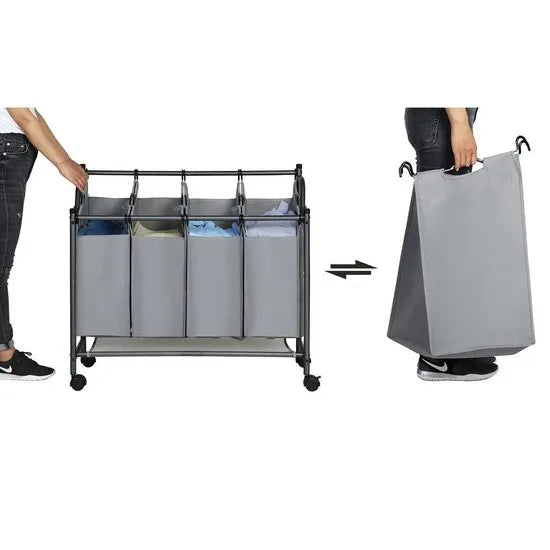Wassorteerder 4 Vakken - 140 L Grijs Opvouwbare Wasmand - Waskar