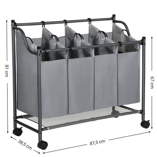 Wassorteerder 4 Vakken - 140 L Grijs Opvouwbare Wasmand - Waskar