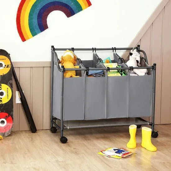 Wassorteerder 4 Vakken - 140 L Grijs Opvouwbare Wasmand - Waskar