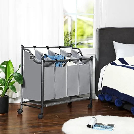 Wassorteerder 4 Vakken - 140 L Grijs Opvouwbare Wasmand - Waskar