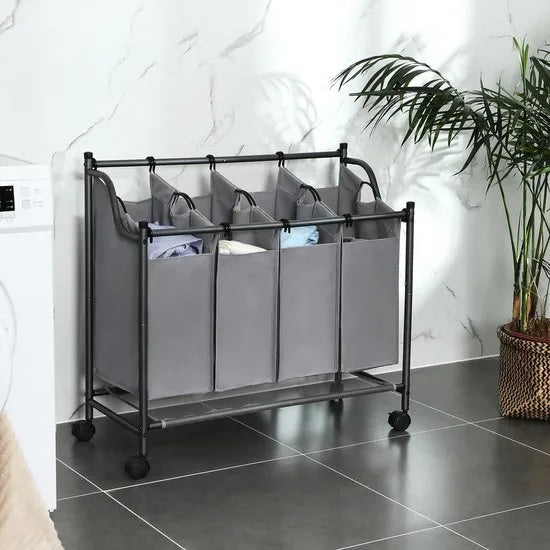 Wassorteerder 4 Vakken - 140 L Grijs Opvouwbare Wasmand - Waskar