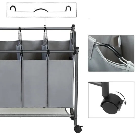 Wassorteerder 4 Vakken - 140 L Grijs Opvouwbare Wasmand - Waskar